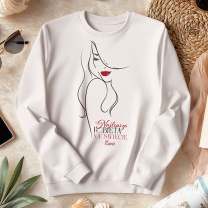Personalizowana bluza „Najlepsza Kobieta na świecie” z imieniem – koszulka  dla niej – elegancki prezent dla kobiety