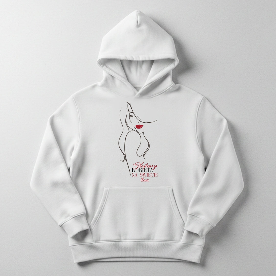 Personalizowana bluza „Najlepsza Kobieta na świecie” z imieniem – koszulka  dla niej – elegancki prezent dla kobiety