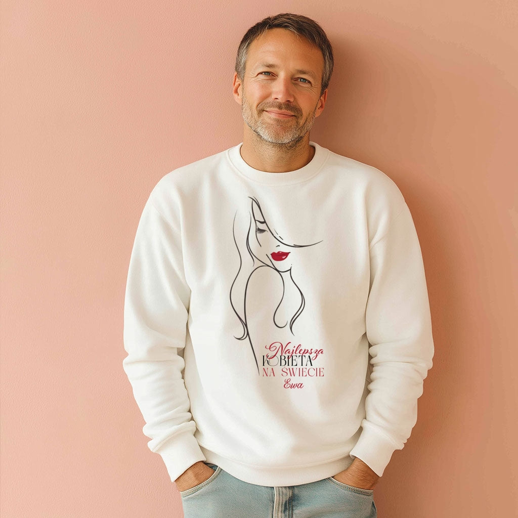 Personalizowana bluza „Najlepsza Kobieta na świecie” z imieniem – koszulka  dla niej – elegancki prezent dla kobiety