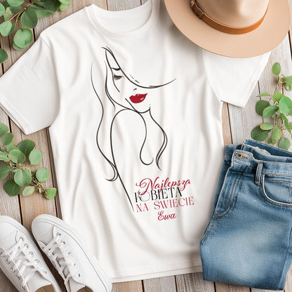 Personalizowana bluza „Najlepsza Kobieta na świecie” z imieniem – koszulka  dla niej – elegancki prezent dla kobiety