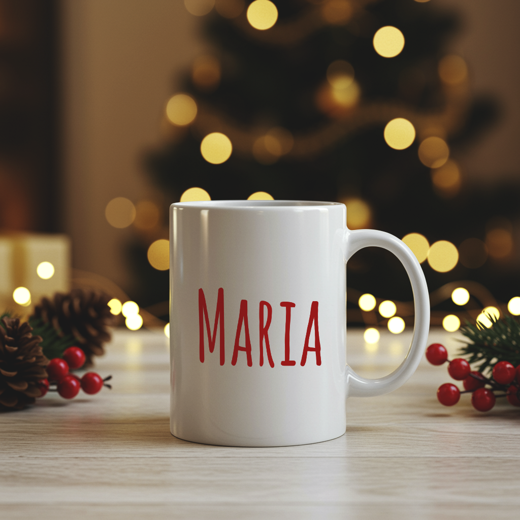 Personalizowany Kubek „Magia Świąt” z Bałwankiem i Konikiem – Uroczy Prezent na Boże Narodzenie 🎁