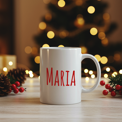 Personalizowany Kubek „Magia Świąt” z Bałwankiem i Konikiem – Uroczy Prezent na Boże Narodzenie 🎁