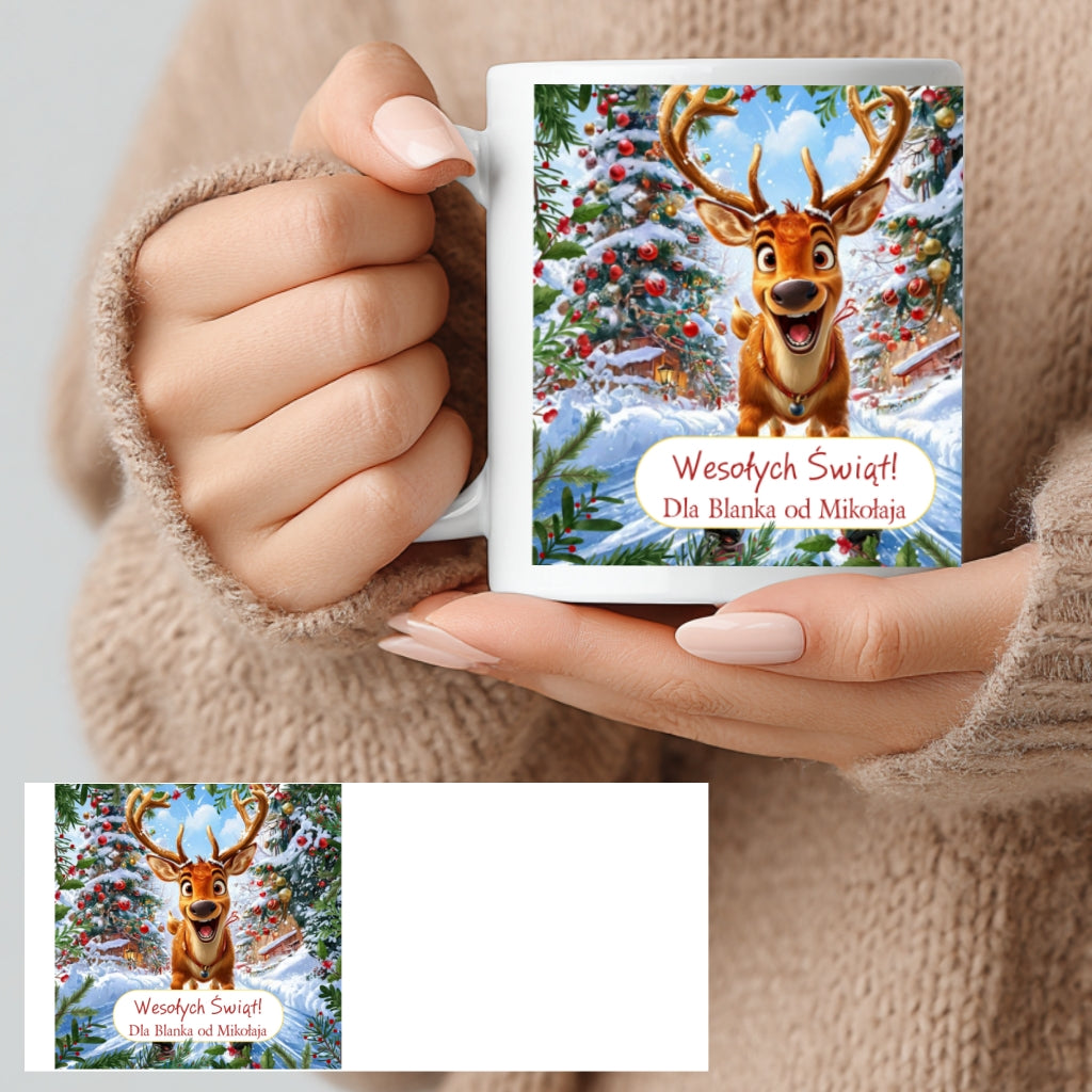 Personalizowany Kubek Świąteczny z Reniferem – Wesołych Świąt! Idealny Prezent Pod Choinkę