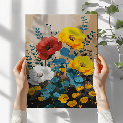 Obraz Po Numerach "Kolorowe Kwiaty" – Malowanie po Numerach, Zestaw Artystyczny dla Miłośników Natury