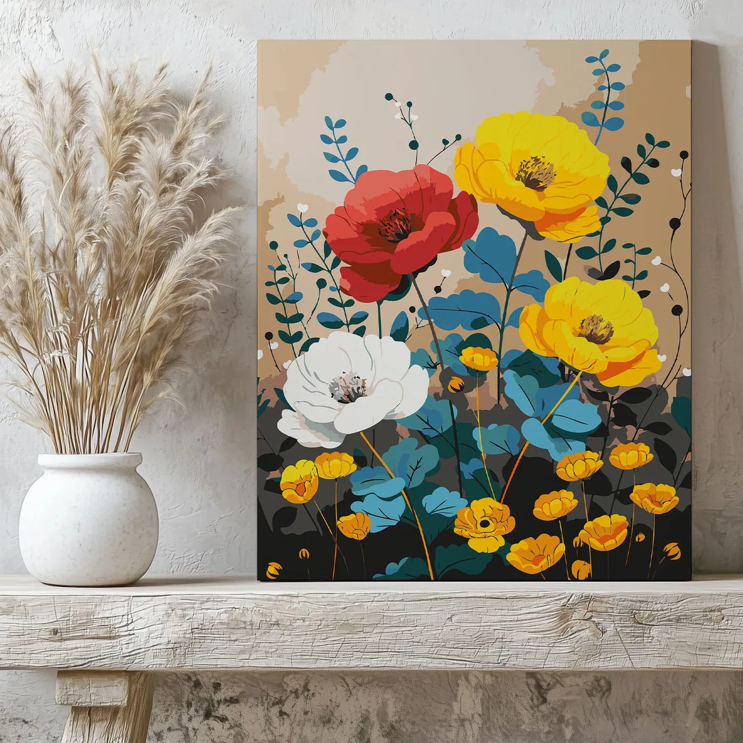 Obraz Po Numerach "Kolorowe Kwiaty" – Malowanie po Numerach, Zestaw Artystyczny dla Miłośników Natury