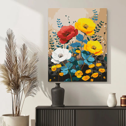 Obraz Po Numerach "Kolorowe Kwiaty" – Malowanie po Numerach, Zestaw Artystyczny dla Miłośników Natury