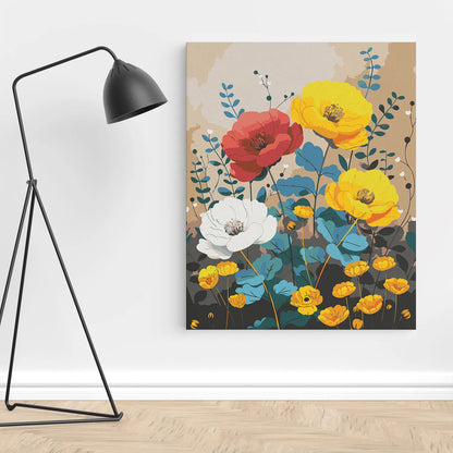 Obraz Po Numerach "Kolorowe Kwiaty" – Malowanie po Numerach, Zestaw Artystyczny dla Miłośników Natury
