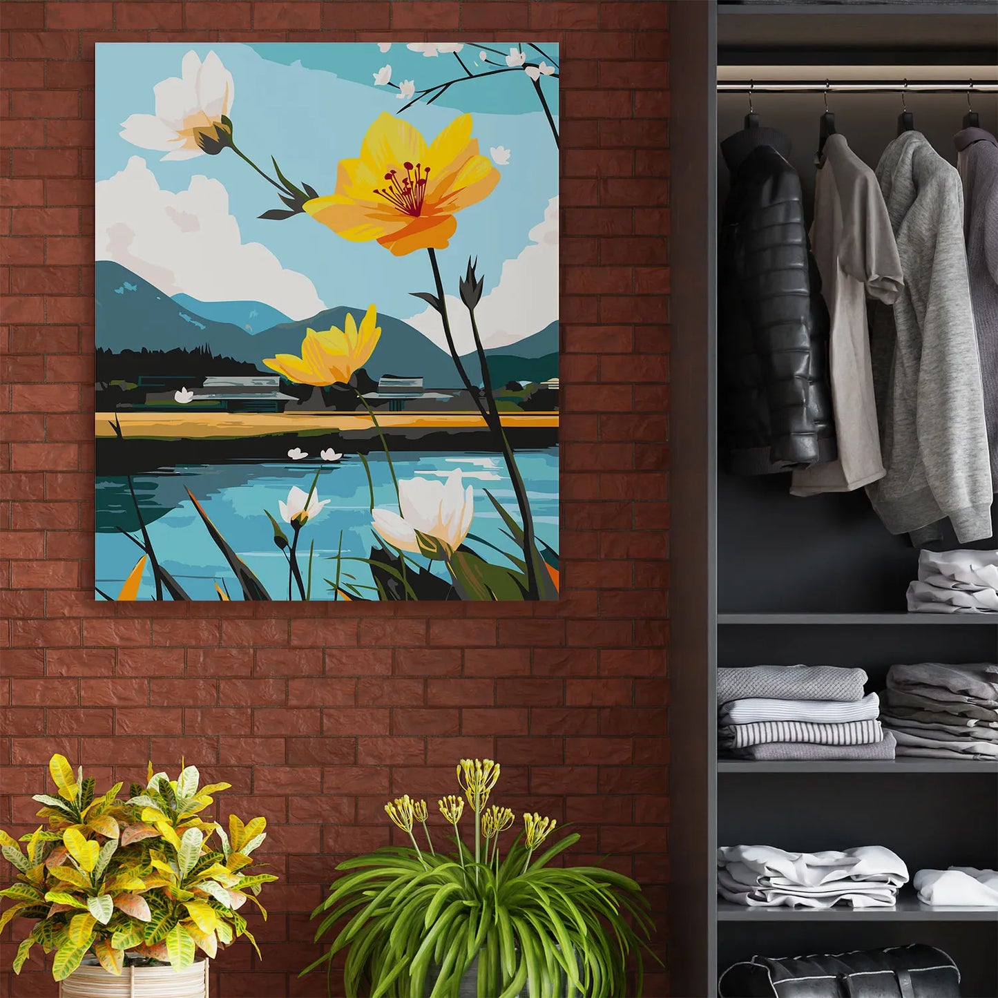 Obraz Po Numerach "Kwiaty nad Jeziorem" – Malowanie po Numerach, Zestaw Artystyczny, Relaks i Natura