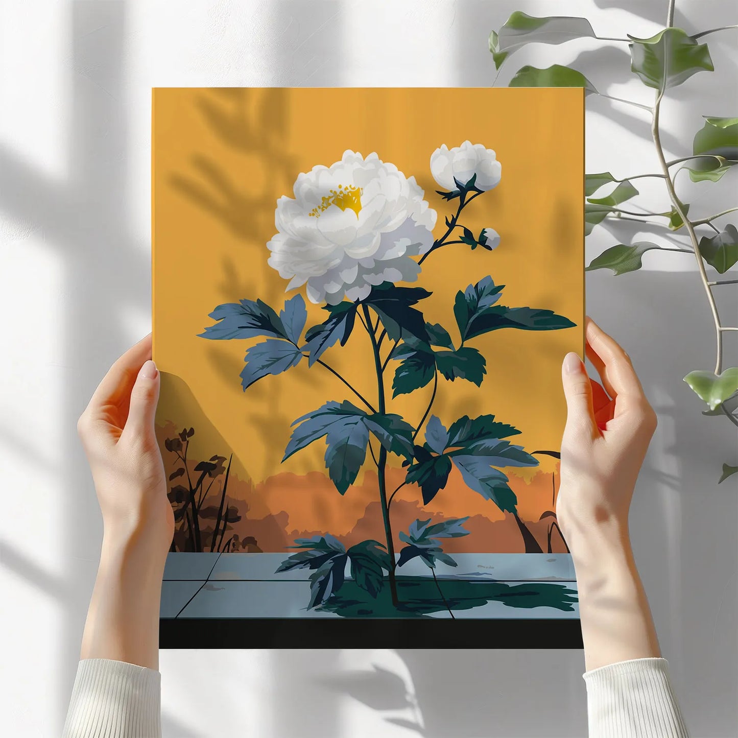 Obraz Po Numerach "Biała Piwonia" – Malowanie po Numerach, Zestaw Artystyczny, Relaks i Sztuka