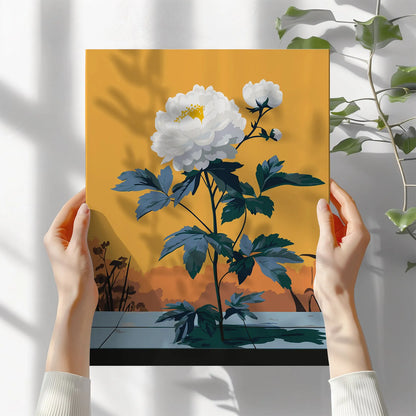 Obraz Po Numerach "Biała Piwonia" – Malowanie po Numerach, Zestaw Artystyczny, Relaks i Sztuka