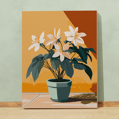 Obraz Po Numerach „Białe Kwiaty w Doniczce” – Rośliny Domowe, Minimalistyczny Styl