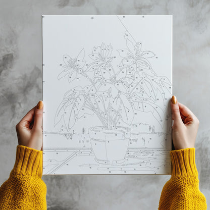 Obraz Po Numerach „Białe Kwiaty w Doniczce” – Rośliny Domowe, Minimalistyczny Styl