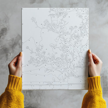 Obraz Po Numerach „Kwitnąca Gałąź przy Murze” – Orientalny Motyw, Minimalizm