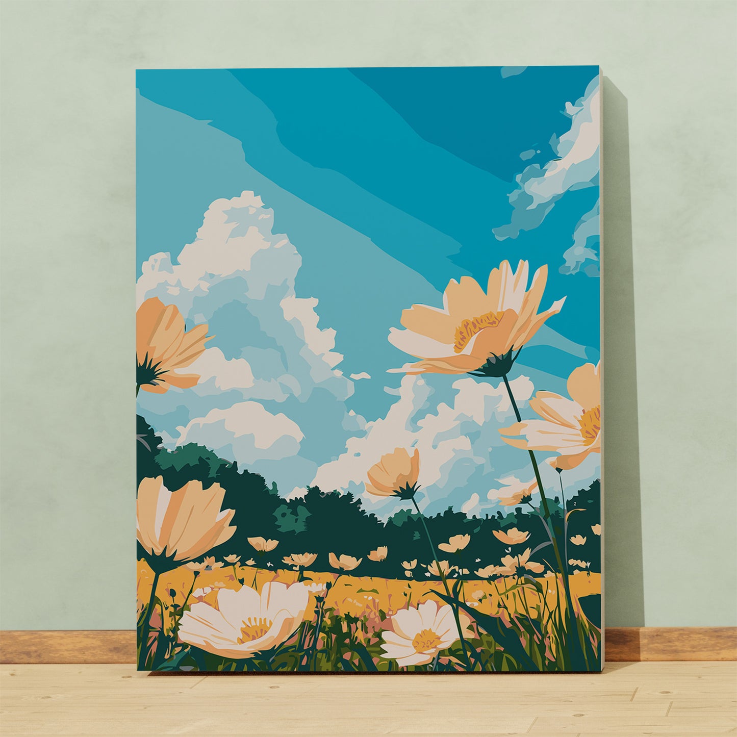 Obraz Po Numerach „Letnie Polne Kwiaty i Błękitne Niebo” – Kwiatowy Krajobraz