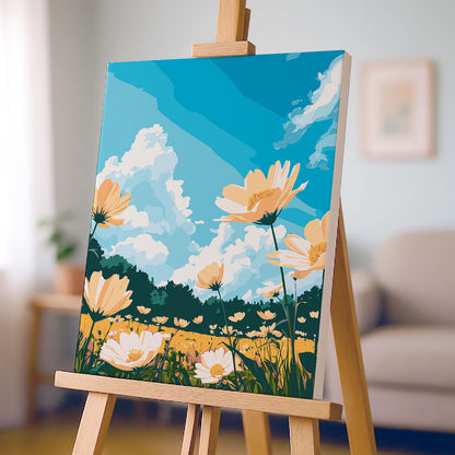 Obraz Po Numerach „Letnie Polne Kwiaty i Błękitne Niebo” – Kwiatowy Krajobraz