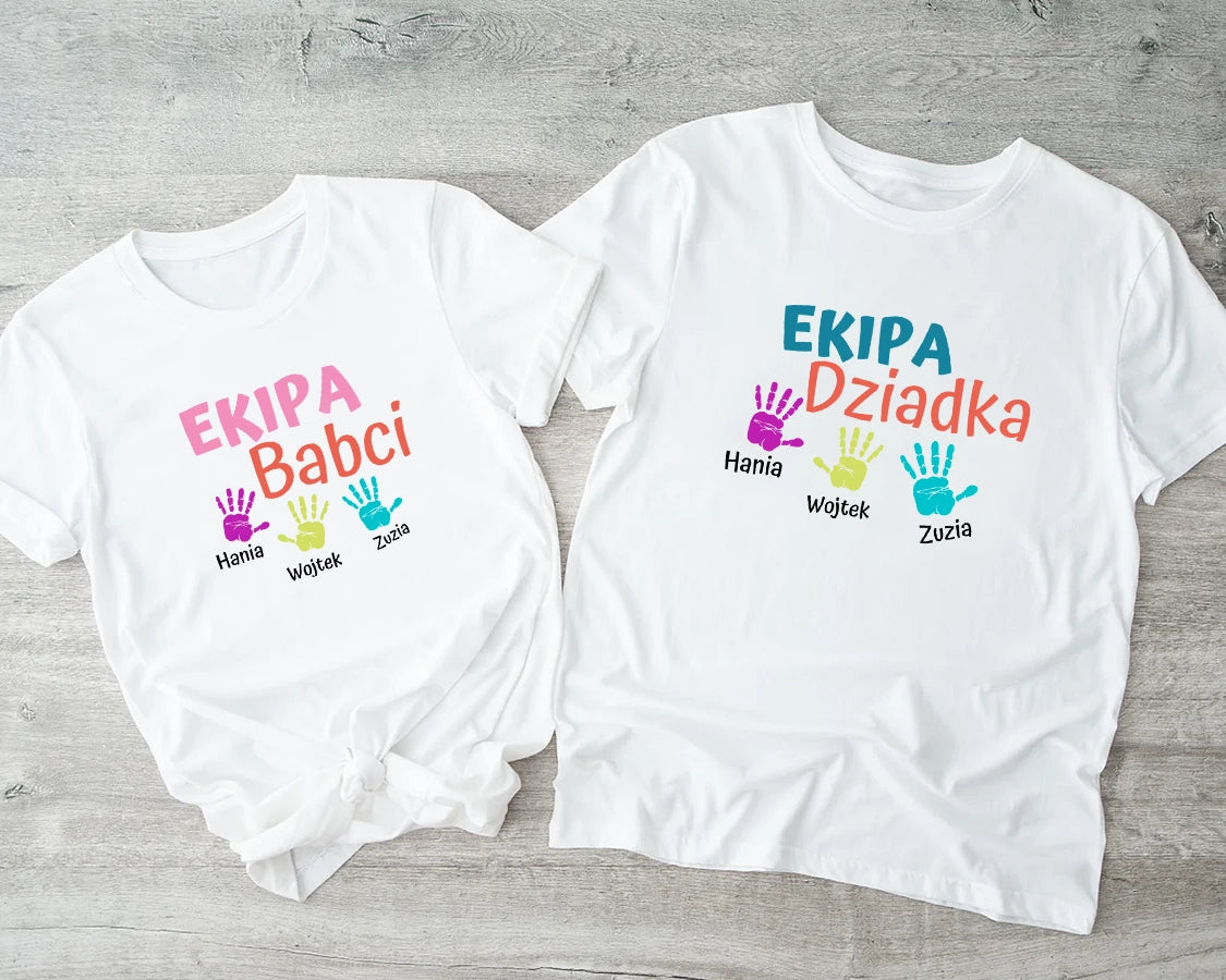 Ekipa Babci i Dziadka / zestaw koszulek z imionami wnuków
