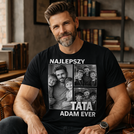 Koszulka Najlepszy Tata Ever ze zdjęciami – prezent dla taty od dzieci