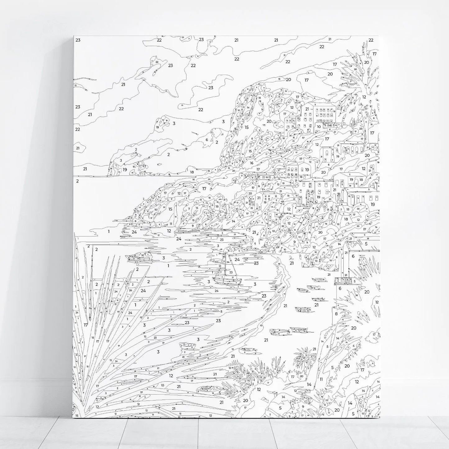 Obraz Po Numerach "Malownicza Ibiza" – Malowanie po Numerach, Śródziemnomorski Krajobraz i Relaks