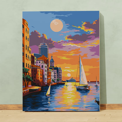 Romantyczny Zachód Słońca nad Morzem – Jachty i Miasto