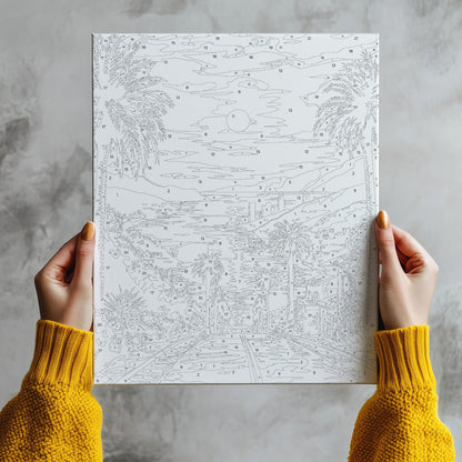 Palmy i Zachód Słońca nad Morzem