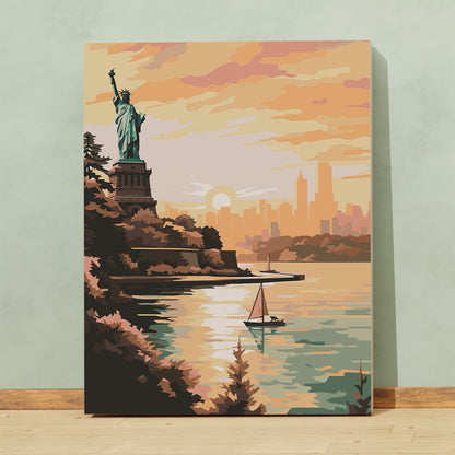 Statua Wolności i Nowy Jork o Zachodzie Słońca