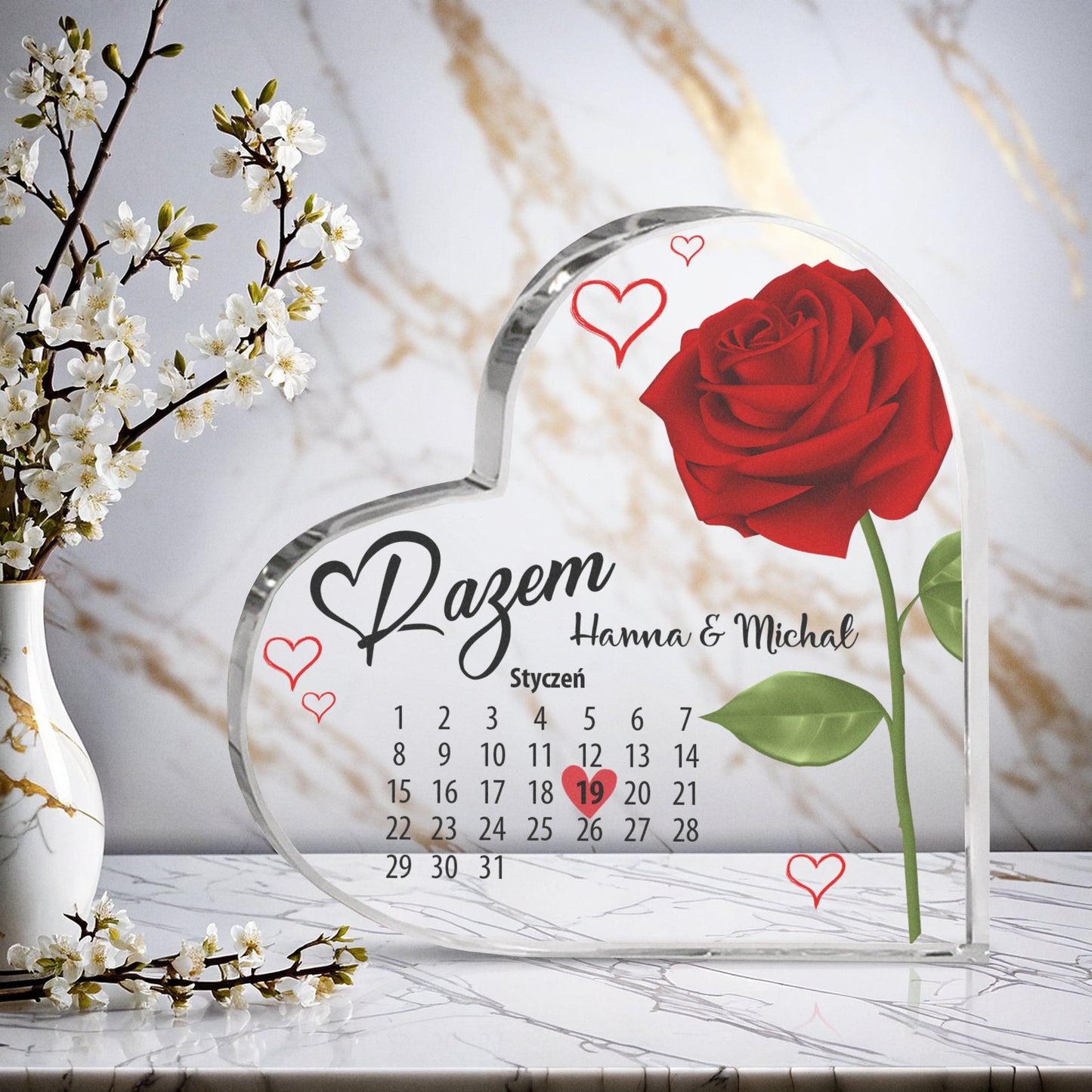 Personalizowana akrylowa dekoracja z kalendarzem