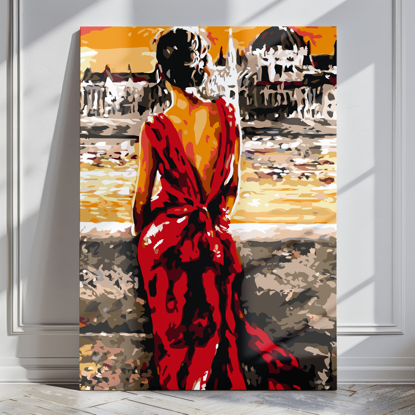 Kobieta w Czerwonej Sukni nad Rzeką