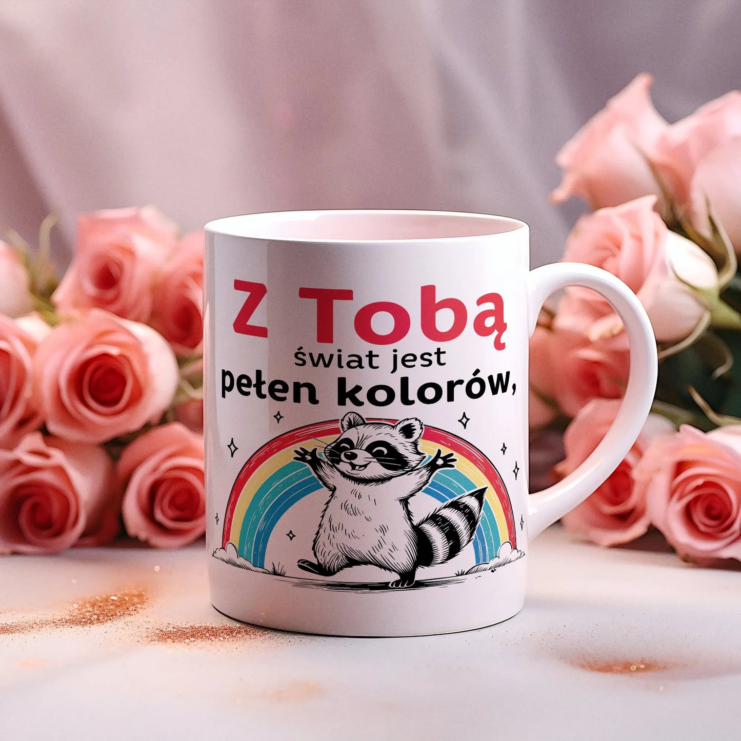 Kubek na Walentynki – Z Tobą świat jest pełen kolorów, bez Ciebie czułbym pustkę szarości