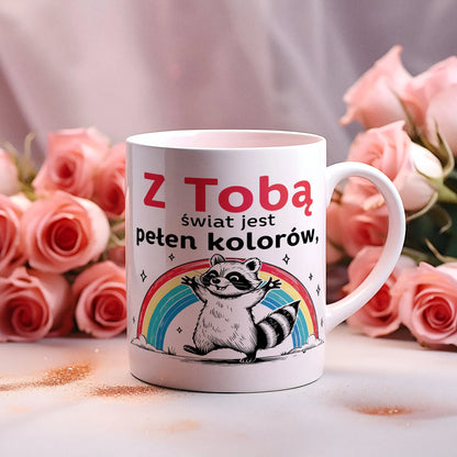 Kubek na Walentynki – Z Tobą świat jest pełen kolorów, bez Ciebie czułbym pustkę szarości
