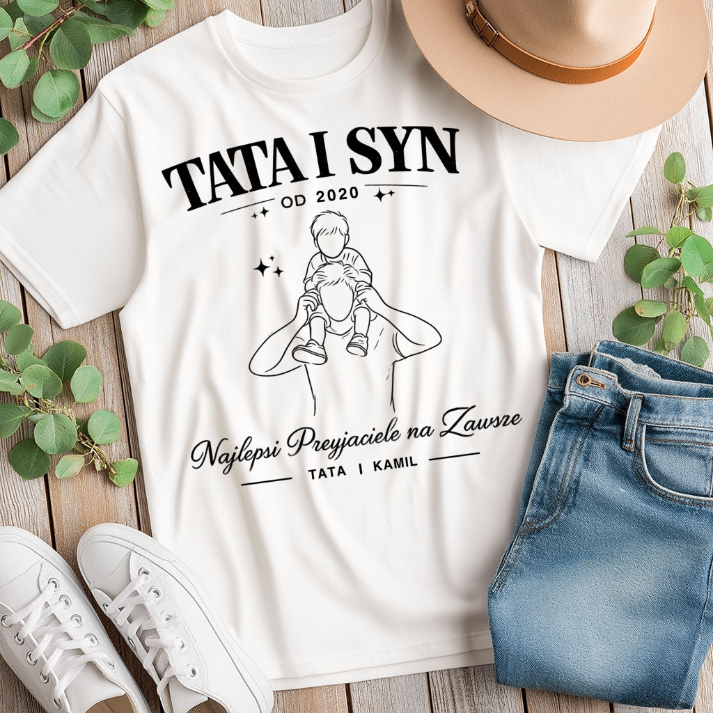 Koszulka Tata i Syn z imieniem – Najlepsi Przyjaciele na Zawsze, prezent na Dzień Ojca