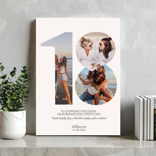 Obraz personalizowany na płótnie – Prezent na 18. urodziny ze zdjęciami