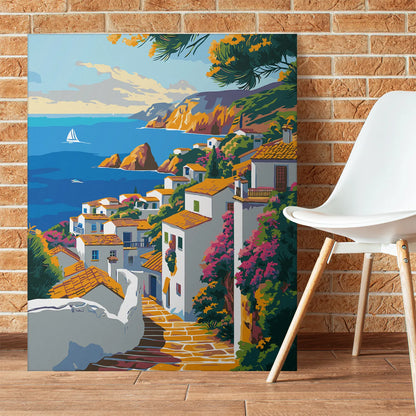 Obraz Po Numerach "Śródziemnomorska Wioska" – Malowanie po Numerach, Sztuka i Letni Klimat