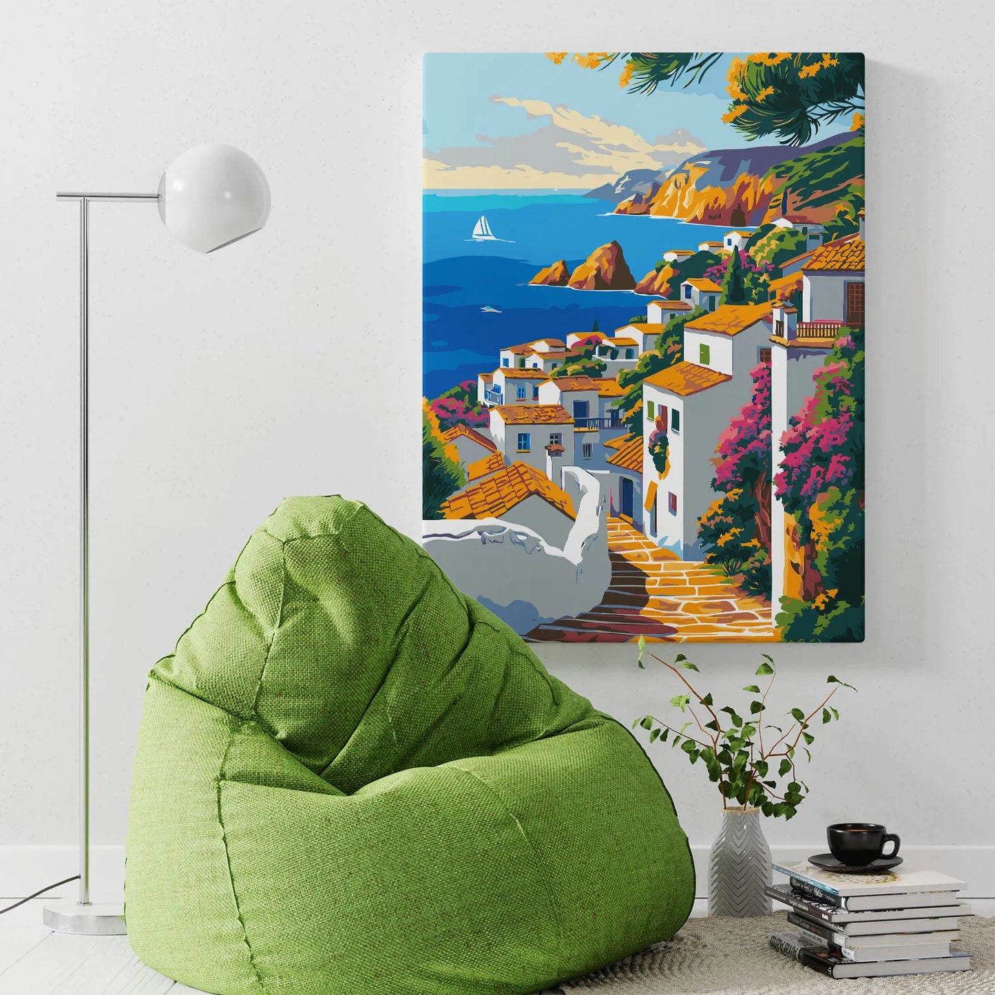 Obraz Po Numerach "Śródziemnomorska Wioska" – Malowanie po Numerach, Sztuka i Letni Klimat