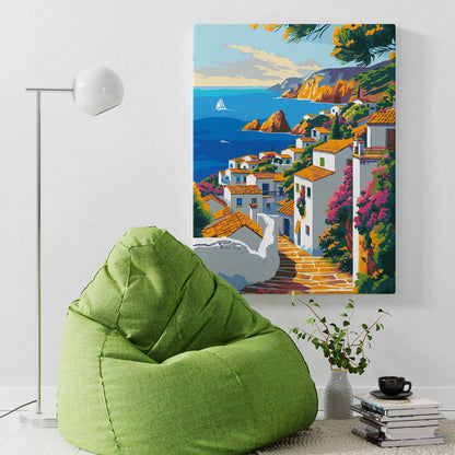 Obraz Po Numerach "Śródziemnomorska Wioska" – Malowanie po Numerach, Sztuka i Letni Klimat