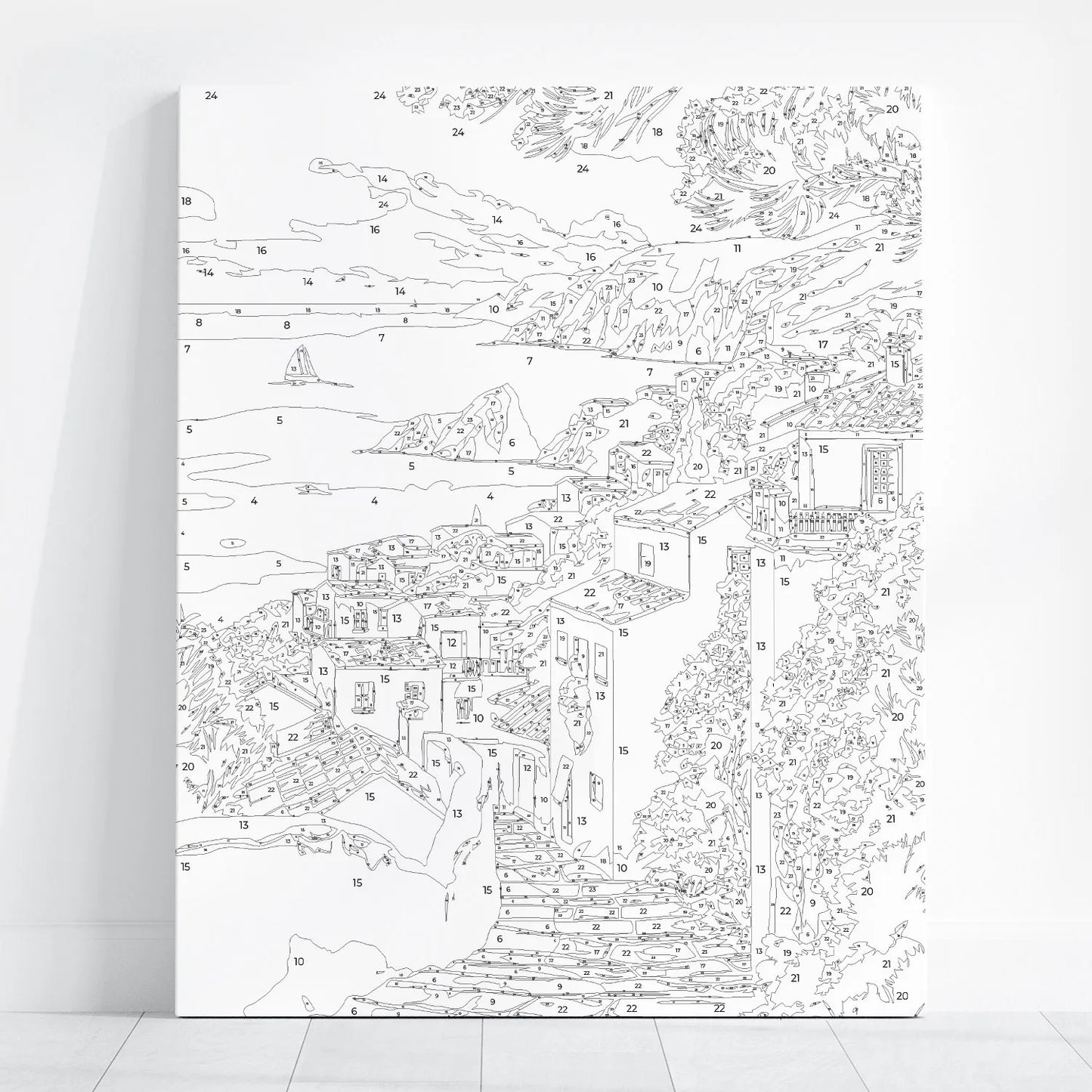 Obraz Po Numerach "Śródziemnomorska Wioska" – Malowanie po Numerach, Sztuka i Letni Klimat