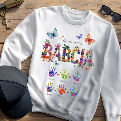 Personalizowany Bluza „Babcia – Tu kwitnie miłość” z Imionami Wnuków