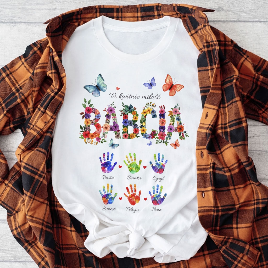 Personalizowany Bluza „Babcia – Tu kwitnie miłość” z Imionami Wnuków