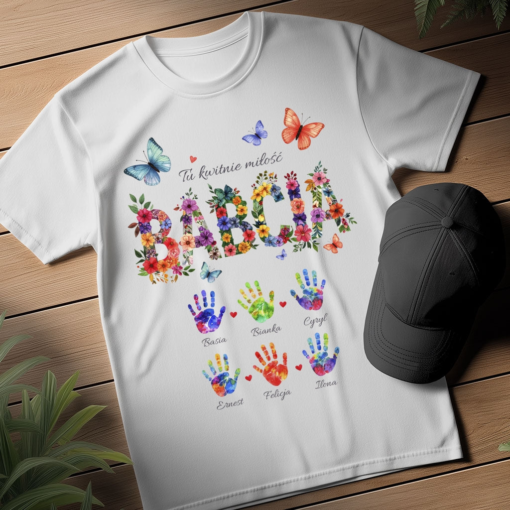 Personalizowany Bluza „Babcia – Tu kwitnie miłość” z Imionami Wnuków