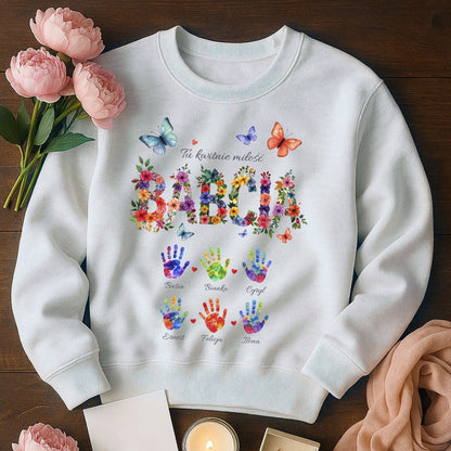 Personalizowany Bluza „Babcia – Tu kwitnie miłość” z Imionami Wnuków