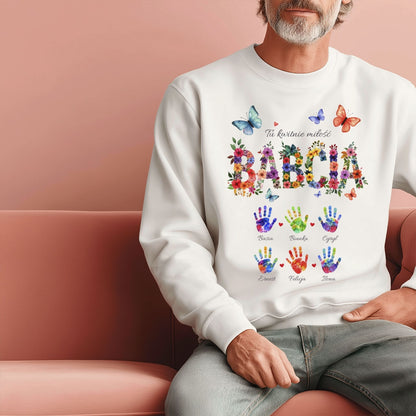 Personalizowany Bluza „Babcia – Tu kwitnie miłość” z Imionami Wnuków