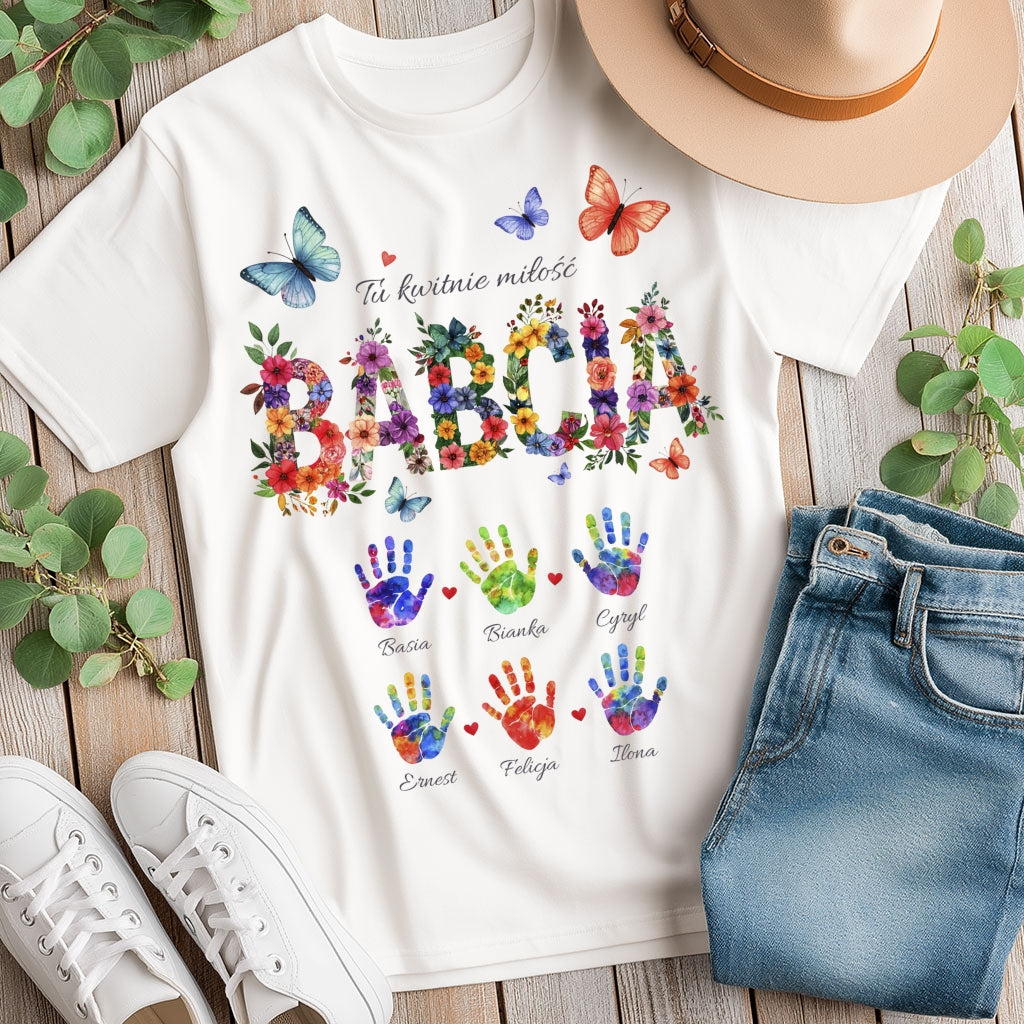 Personalizowany Bluza „Babcia – Tu kwitnie miłość” z Imionami Wnuków