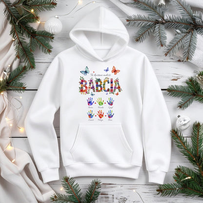 Personalizowany Bluza „Babcia – Tu kwitnie miłość” z Imionami Wnuków