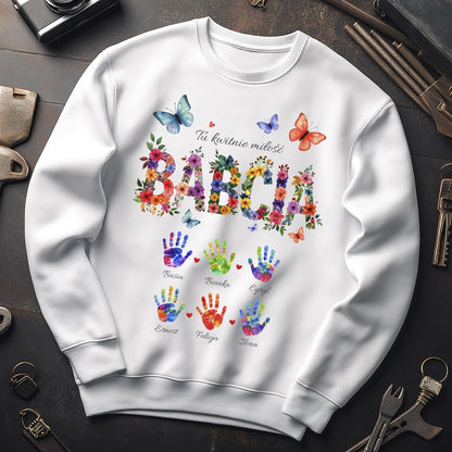 Personalizowany Bluza „Babcia – Tu kwitnie miłość” z Imionami Wnuków