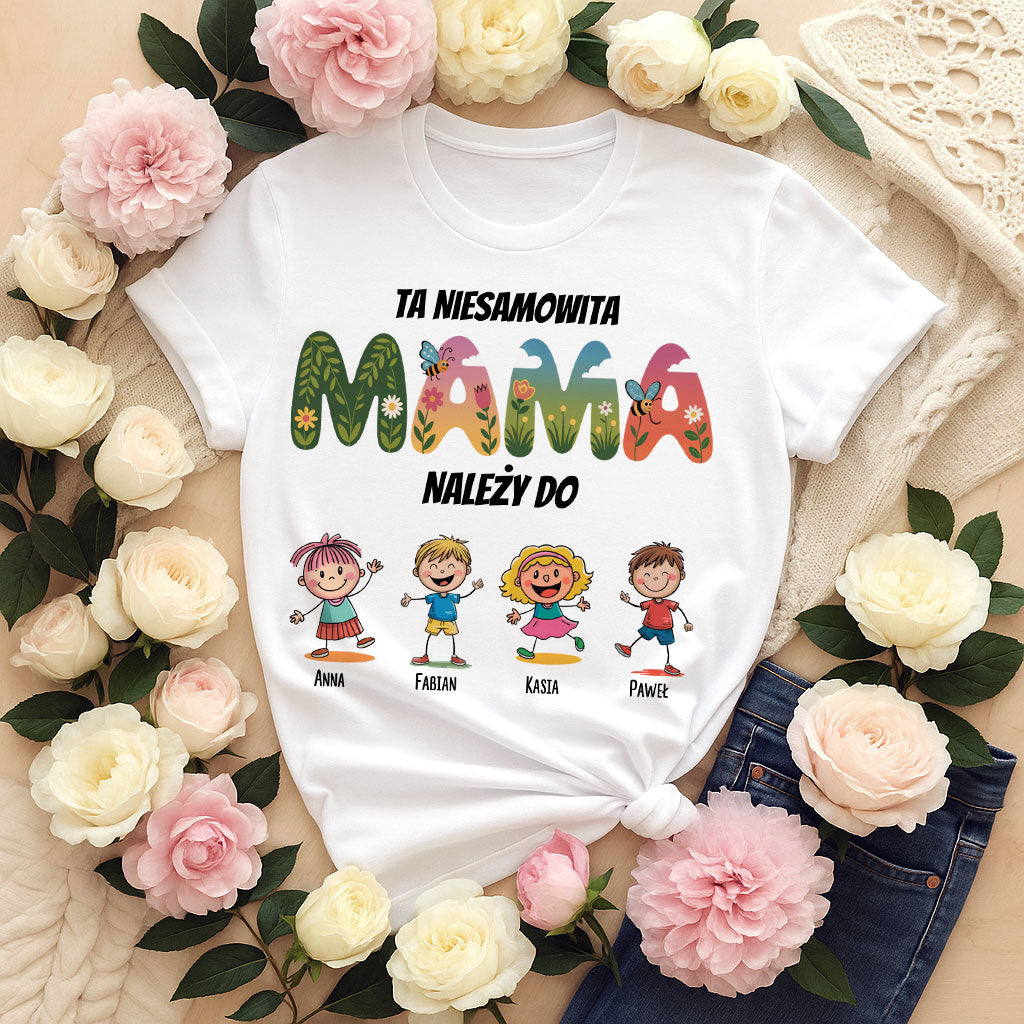 Koszulka damska: Ta Niesamowita Mama Należy Do... – Personalizowany Wzór z Imionami Dzieci