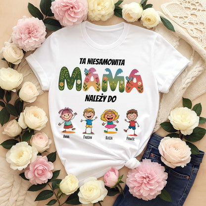 Koszulka damska: Ta Niesamowita Mama Należy Do... – Personalizowany Wzór z Imionami Dzieci