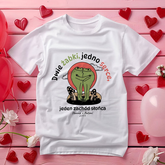 Koszulka na Walentynki – Dwie żabki, jedno serce, jeden zachód słońca