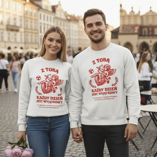 Bluza na Walentynki dla Par – z Tobą Każdy Dzień Jest Wyjątkowy, Prezent z Amorkiem