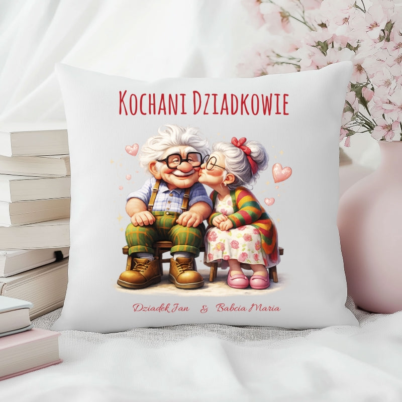 Poszewka Kochani Dziadkowie – personalizowany prezent z imionami Babci i Dziadka