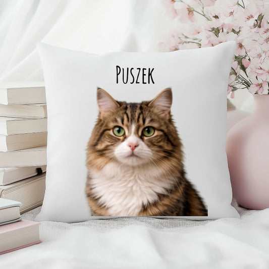Personalizowana poduszka ze zdjęciem kota i imieniem – realistyczny portret HD, Prezent dla miłośnika kotów