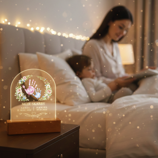 Personalizowana lampka LED „Moje Skarby” z imionami dzieci – prezent na Dzień Matki – lampka akrylowa dla Mamy